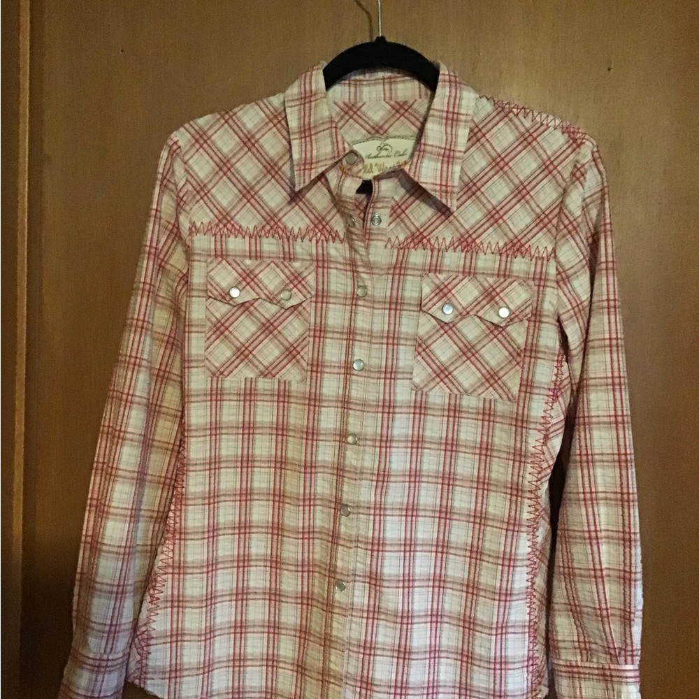 Authentic CAbi WILD WEST WEAR Plaid Western Shirt - Red/Cream M
